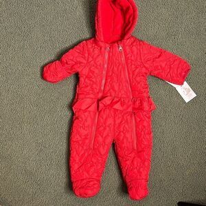 Jessica Simpson Red Woven Pram 6-9 mo Red Hearts Quilted Snowsuit